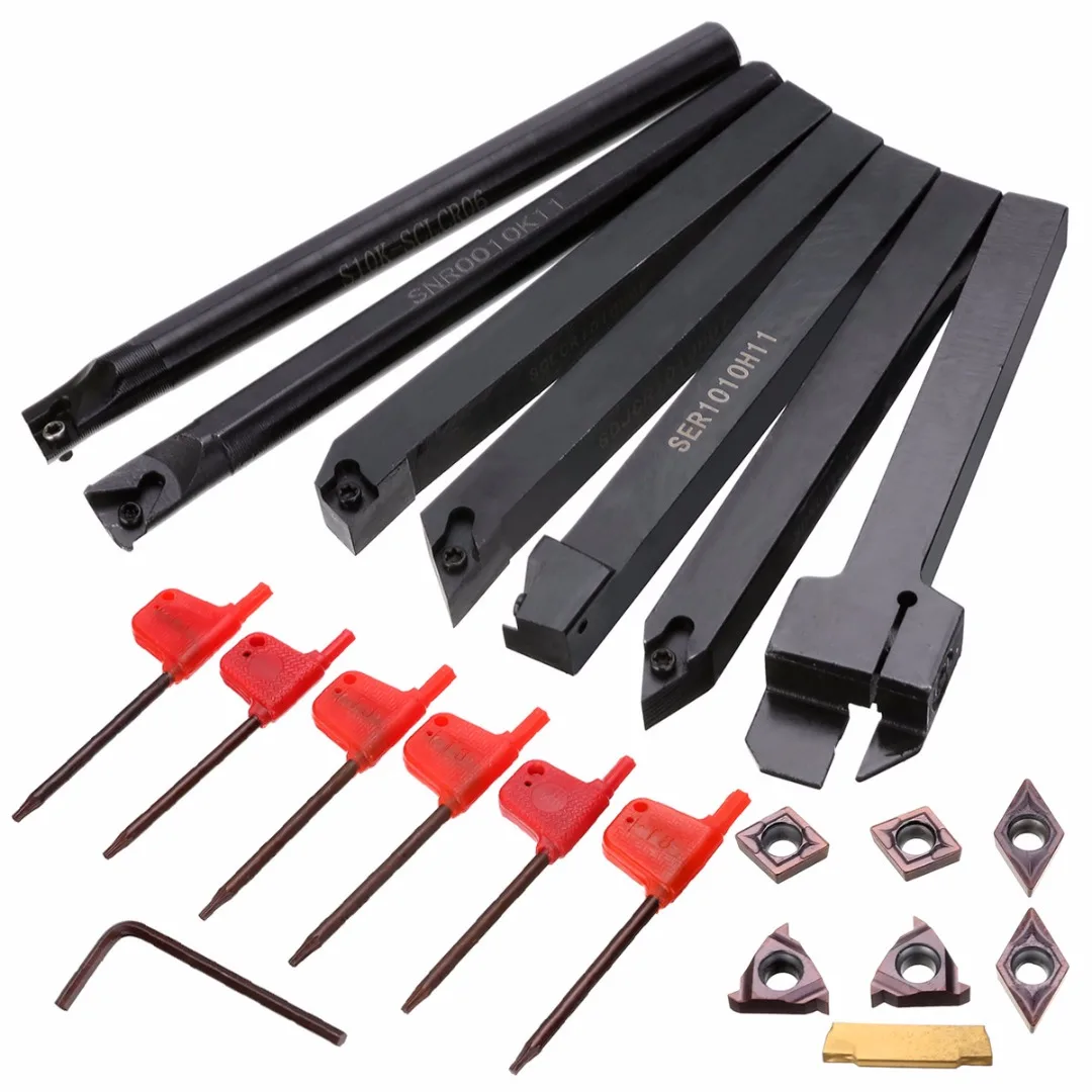7pcs Good Precision Lathe Turning Tool Holder Boring Bar 10mm Shank + 7pcs Carbide PVD Inserts Set For Machining Steel Mayitr
7pcs Good Precision Lathe Turning Tool Holder Boring Bar 10mm Shank + 7pcs Carbide PVD Inserts Set For Machining Steel Mayitr