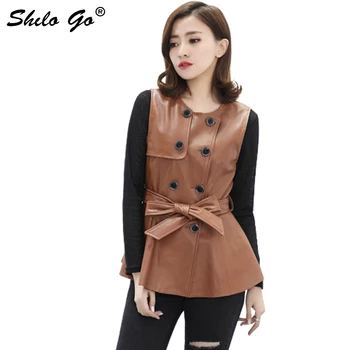 SHILO GO Leather Vest Womens Spring Fashion sheepskin genuine leather Vest O Neck double breasted OL bow belt slim vest
SHILO GO Leather Vest Womens Spring Fashion sheepskin genuine leather Vest O Neck double breasted OL bow belt slim vest