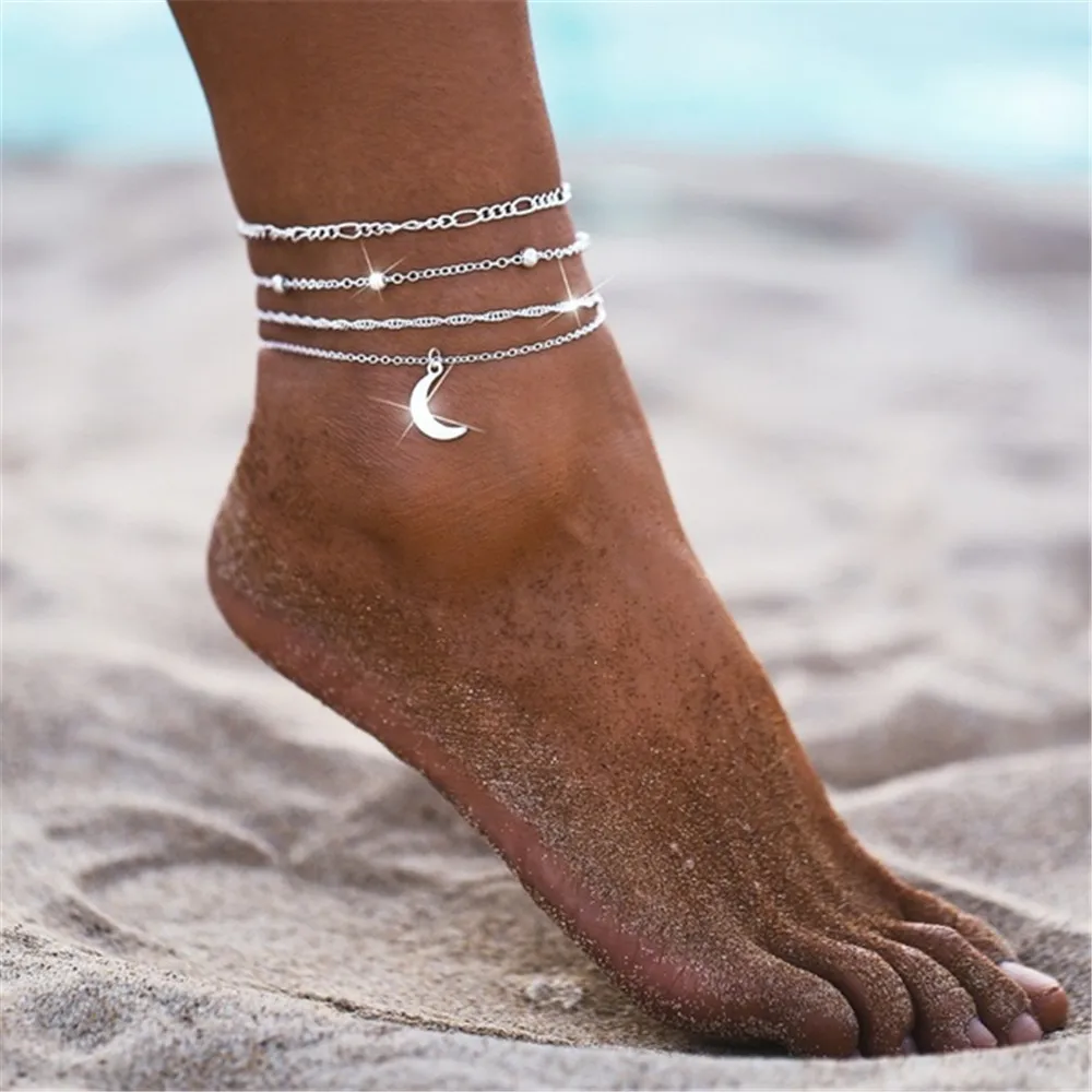 4Pcs/Set Boho Fashion Moon Chain Anklets for Women Multilayer Beads Alloy Simple Barefoot Anklet Bracelet Summer Beach Jewelry
4Pcs/Set Boho Fashion Moon Chain Anklets for Women Multilayer Beads Alloy Simple Barefoot Anklet Bracelet Summer Beach Jewelry