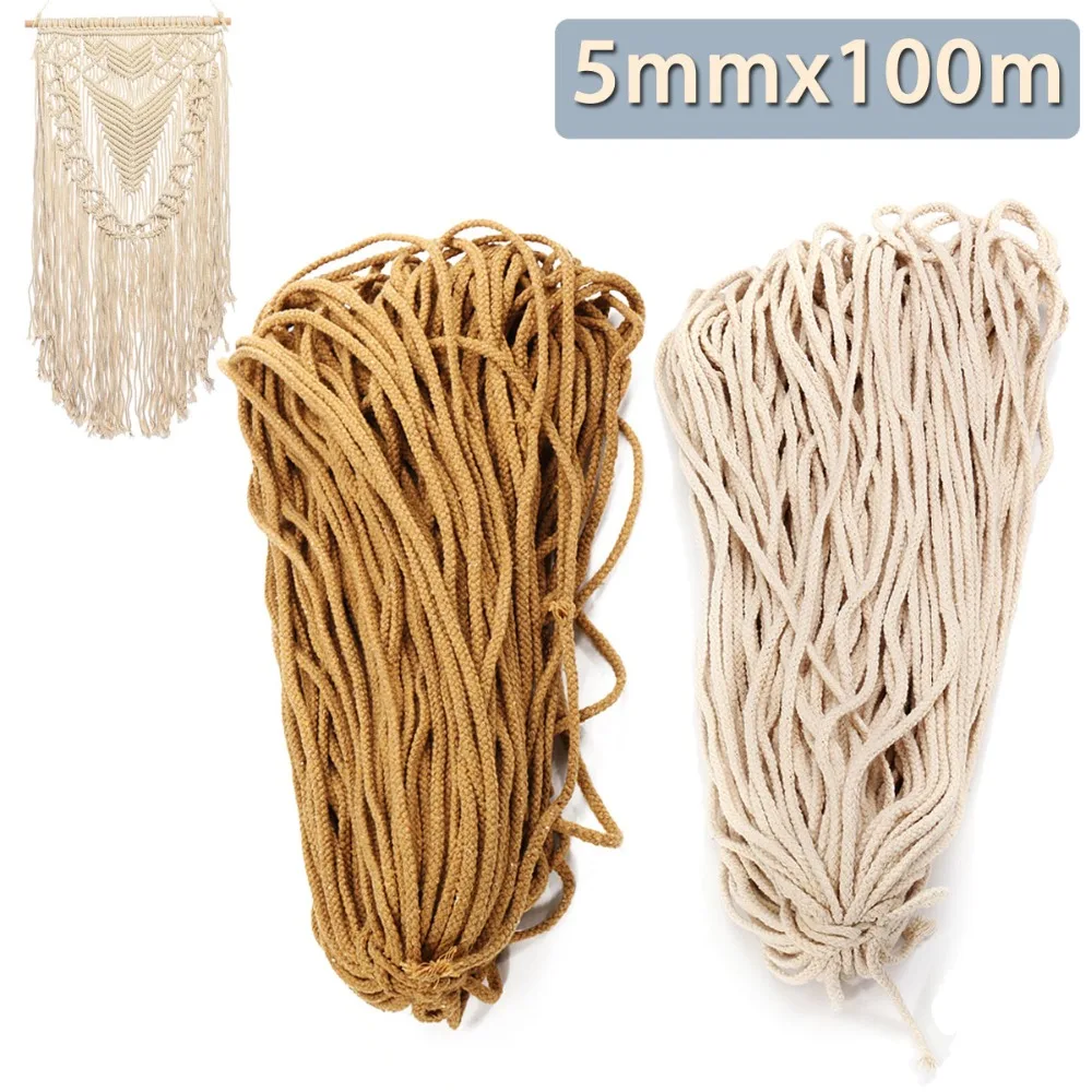 Decorative Projects,White Color Crafts 15m 1 Roll Macrame Cord Soft Cotton Macrame Rope Thread for Wall Hanging Plant Hangers Knitting