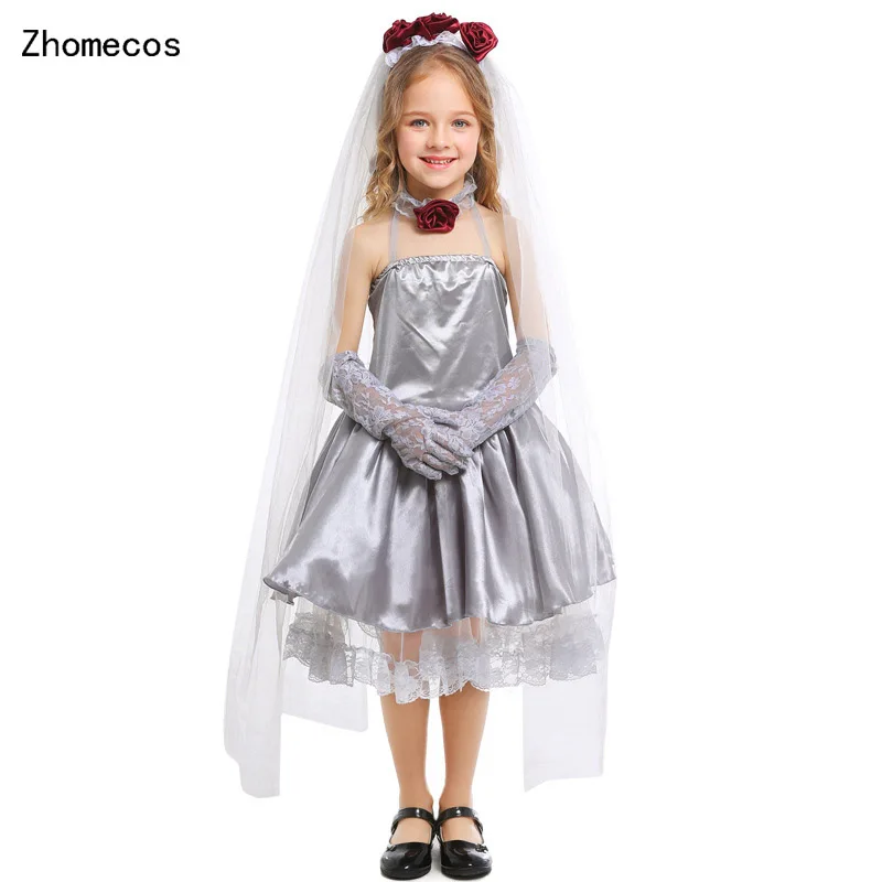 Фото Zhomecos девочек серебристо-серый тело невесты Косплэй костюм Ангела платье детский