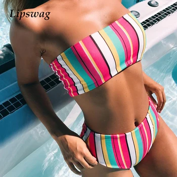 sexy striped print Bandeau bikini set swimsuit women high waist bikini swimwear push up brazilian biquini mujer bathing suit
sexy striped print Bandeau bikini set swimsuit women high waist bikini swimwear push up brazilian biquini mujer bathing suit