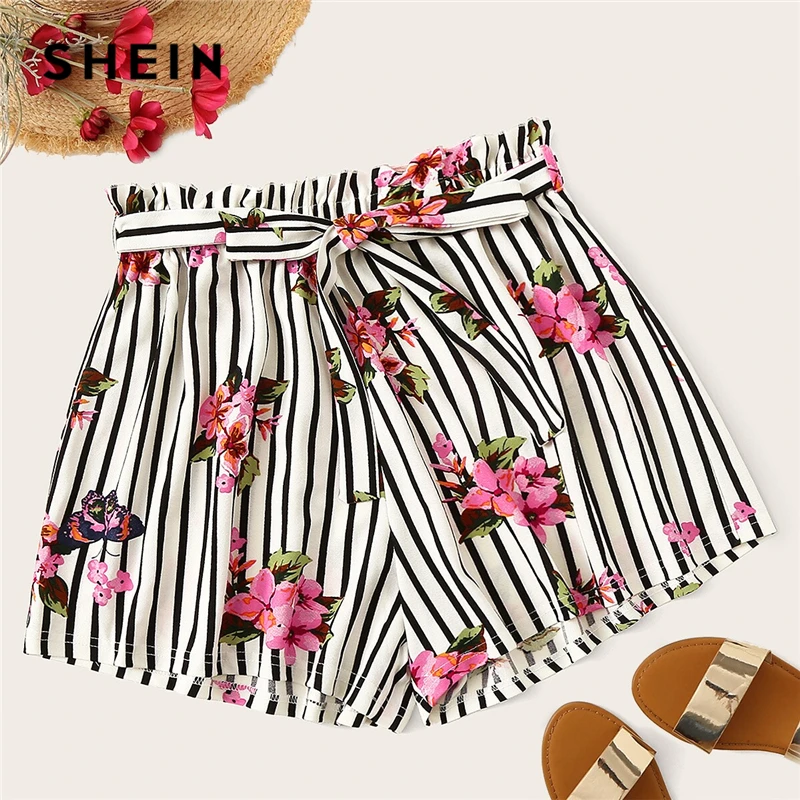 SHEIN Plus Size Black and White Paperbag Waist Floral Striped Shorts 2019 Women Summer Boho Wide Leg Plus Shorts With Belt
SHEIN Plus Size Black and White Paperbag Waist Floral Striped Shorts 2019 Women Summer Boho Wide Leg Plus Shorts With Belt