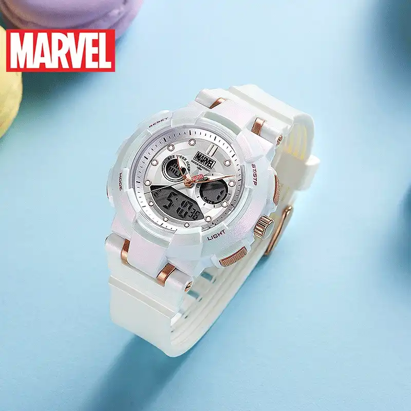 ディズニースポーツ女性の腕時計驚異dmulti機能100メートル防水ムーブメント電子時計キャプテンアメリカ100 本m 9100 子供用時計 Gooum