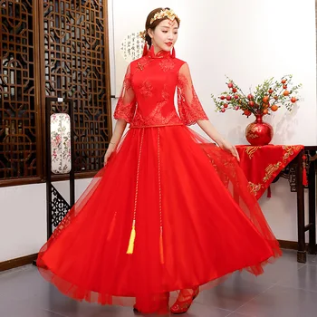 Novelty Red Bride Mesh Dress Gown Half Sleeve Elegant Women Cheongsam Suit Floral Marriage Qipao Plus Size Wedding Vestidos
Novelty Red Bride Mesh Dress Gown Half Sleeve Elegant Women Cheongsam Suit Floral Marriage Qipao Plus Size Wedding Vestidos