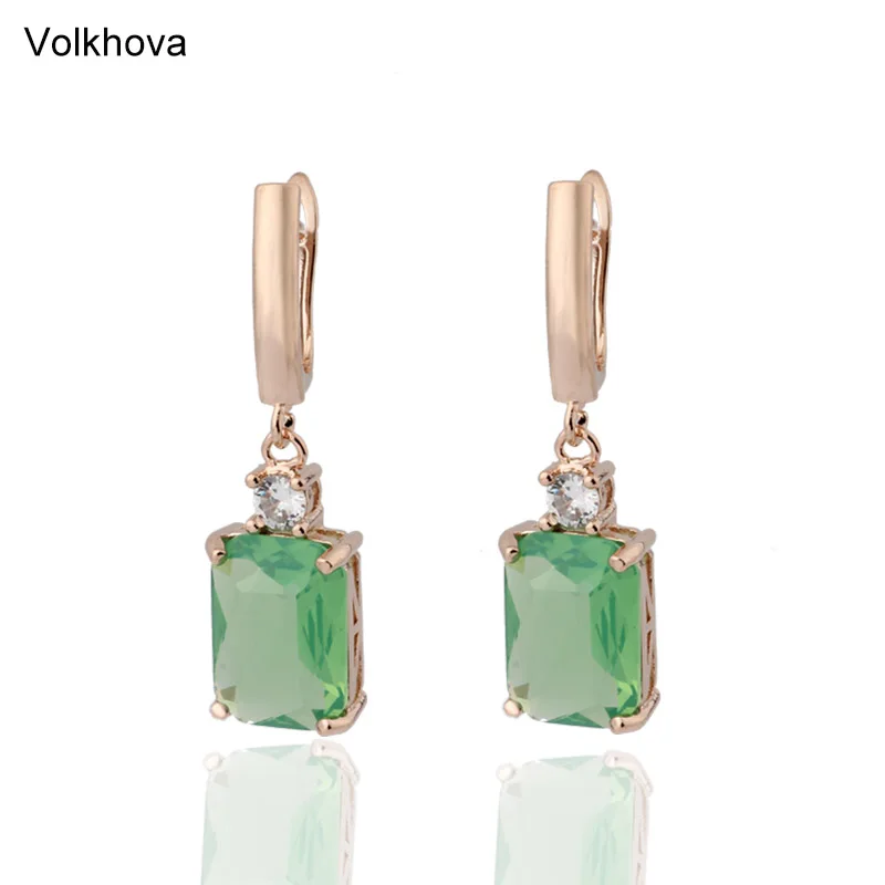 Volkhova New Square 6 Color Long Earrings Women Wedding Jewelry 585 Rose Gold Hollow Multicolor Natural Zircon Dangle | Украшения и