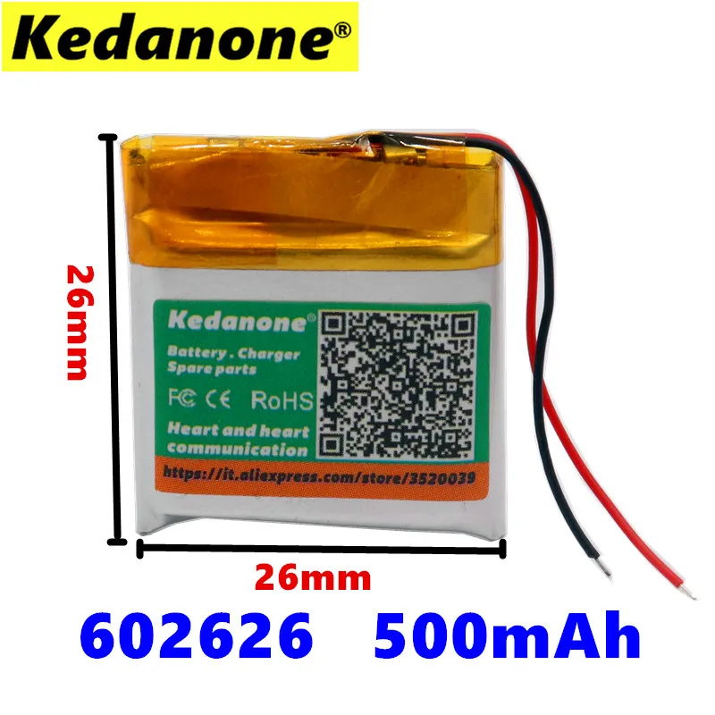 Kedanone 500mAH 602525 602626 PLIB polymer lithium ion / Li-ion battery for SMART WATCH GPS
Kedanone 500mAH 602525 602626 PLIB polymer lithium ion / Li-ion battery for SMART WATCH GPS