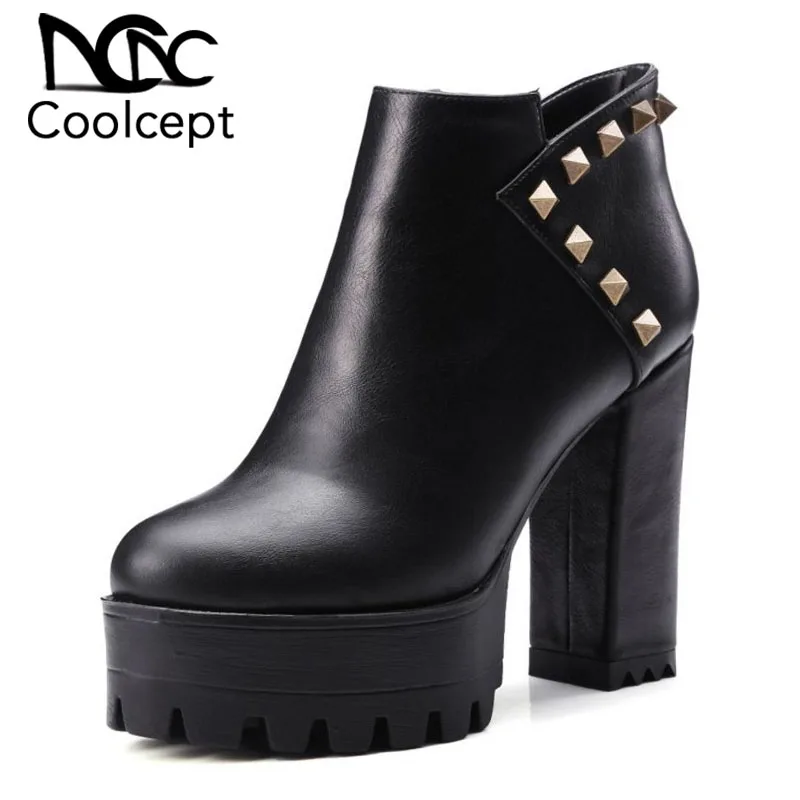Coolcept Size 32-42 New Women Winter Ankle Boots Brand Rivets Thick High Heels Platform Warm Fur Lined Leather Boots Footwear
Coolcept Size 32-42 New Women Winter Ankle Boots Brand Rivets Thick High Heels Platform Warm Fur Lined Leather Boots Footwear