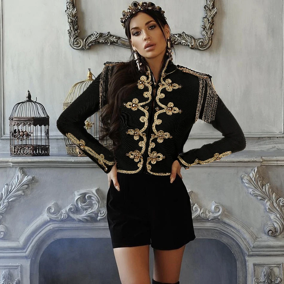 Seamyla 2019 New Fashion Bandage Coats Black Long Sleeve Runway Coats Beaded Chain Embroidery Women Bodycon Slim Club Outerwear
Seamyla 2019 New Fashion Bandage Coats Black Long Sleeve Runway Coats Beaded Chain Embroidery Women Bodycon Slim Club Outerwear