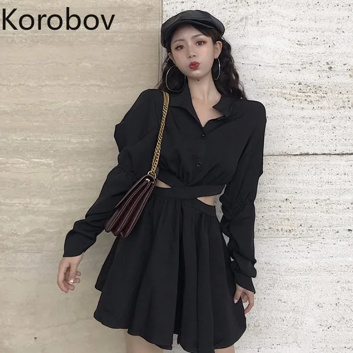 Korobov Korean High Waist Turn-down Collar Black Women Dress Long Sleeve Sexy Mini A-Line Summer Dresses 77108
Korobov Korean High Waist Turn-down Collar Black Women Dress Long Sleeve Sexy Mini A-Line Summer Dresses 77108