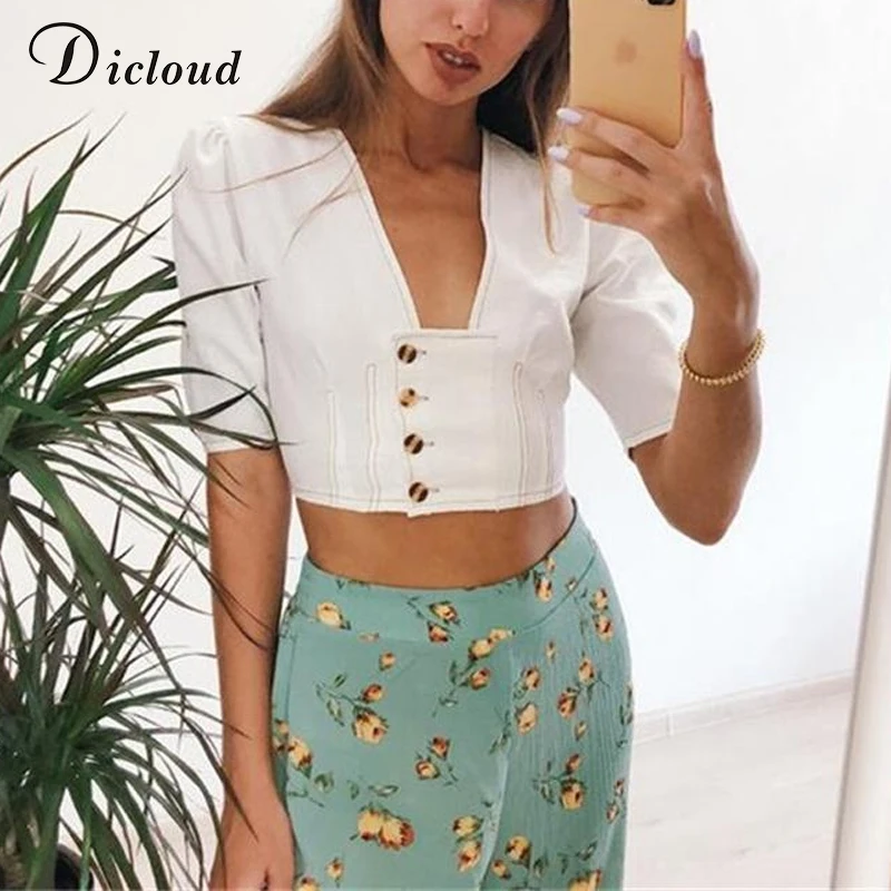 DICLOUD Vintage Puff Sleeve Linen Crop Top Fashion Women Blouses 2019 Summer Short Sleeve V Neck Sexy White Shirts Female
DICLOUD Vintage Puff Sleeve Linen Crop Top Fashion Women Blouses 2019 Summer Short Sleeve V Neck Sexy White Shirts Female