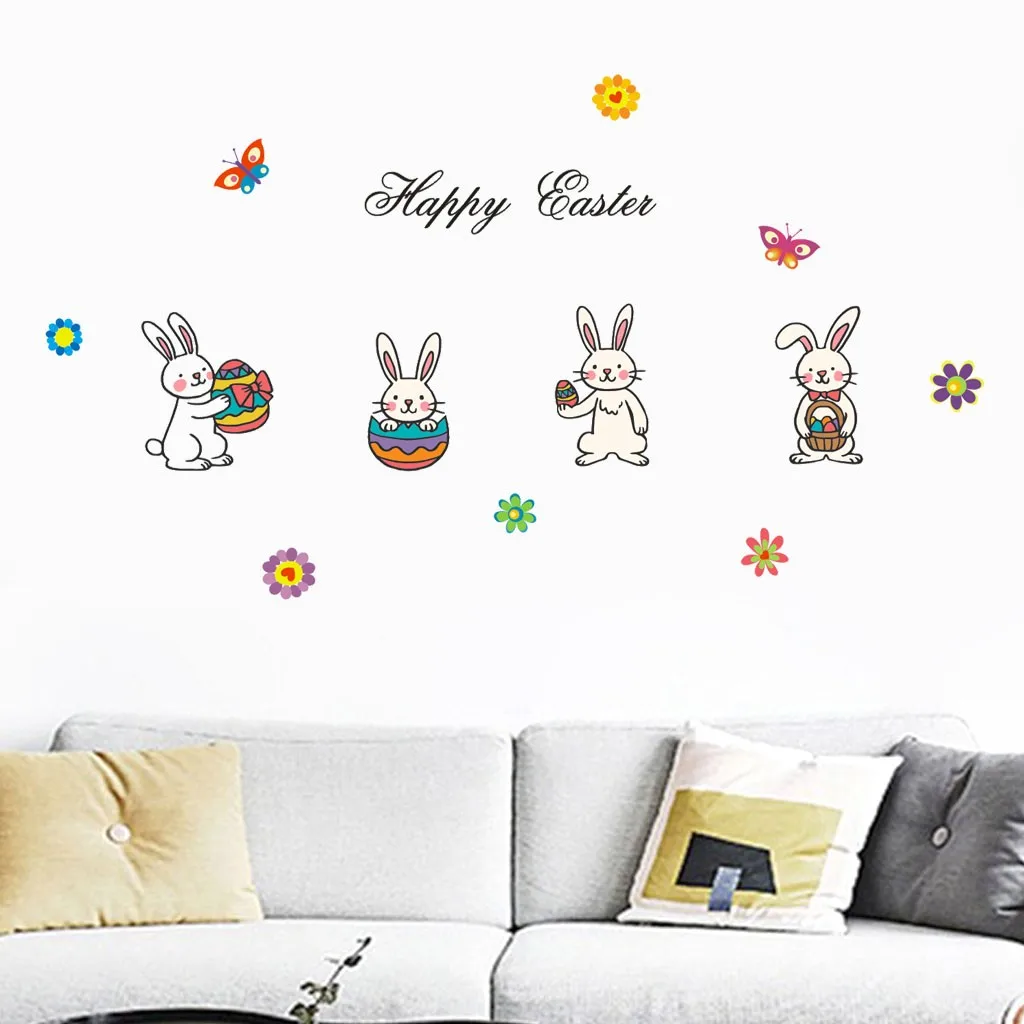 2019 Happy Easter Vinyl Decal Art Wall Stickers Family Beautiful Flower Home Words Decor Sticker 3.23 | Дом и сад