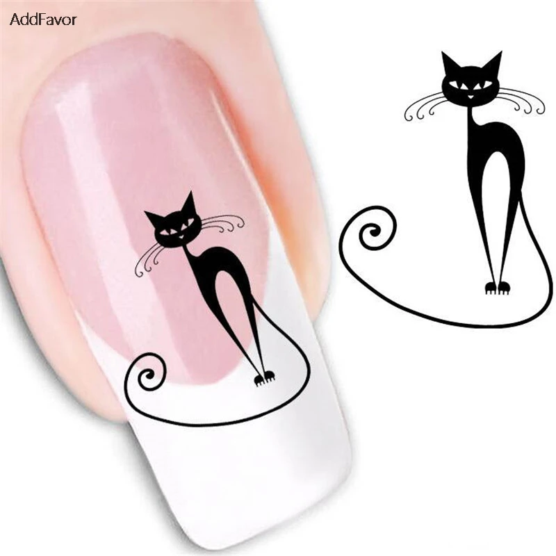 AddFavor 3 Sheets Black Cat Pattern Nail Art Sticker Water Transfer Decal Tools Beauty Decoration Paste Decals | Красота и здоровье