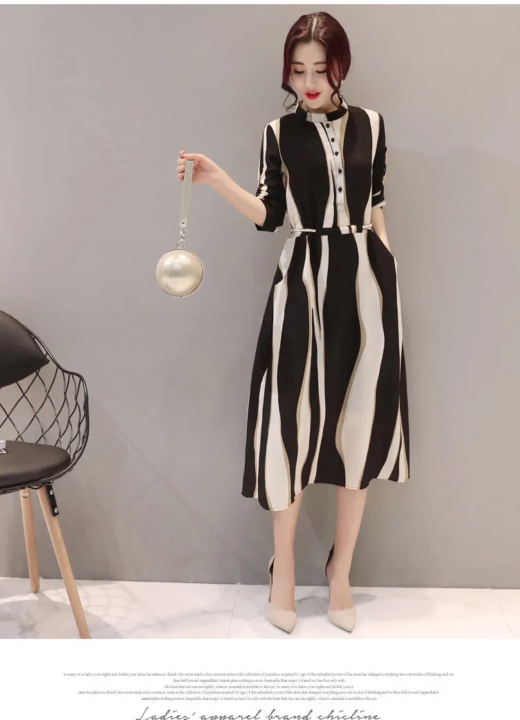 chiffon woman dresses spring summer office lady striped three quarter sleeve knee-length stand female dresses
chiffon woman dresses spring summer office lady striped three quarter sleeve knee-length stand female dresses