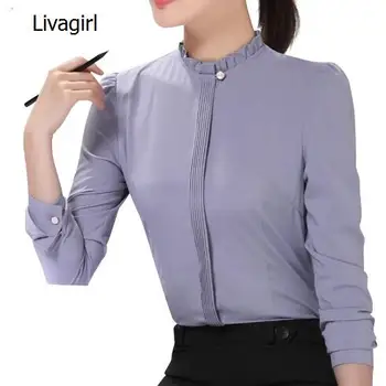 Fashion new women formal shirt Business slim stand collar long sleeve chiffon blouse female white gray plus office tops
Fashion new women formal shirt Business slim stand collar long sleeve chiffon blouse female white gray plus office tops
