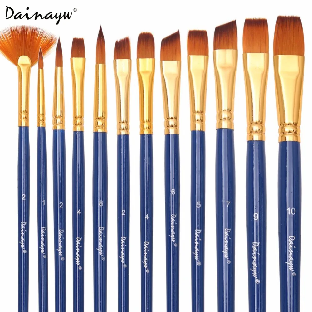Dainayw 12pcs/set Different Shape Nylon Hair Paint Brushes Artist Oil Watercolor Painting Brush For Professional Art Supplies
Dainayw 12pcs/set Different Shape Nylon Hair Paint Brushes Artist Oil Watercolor Painting Brush For Professional Art Supplies