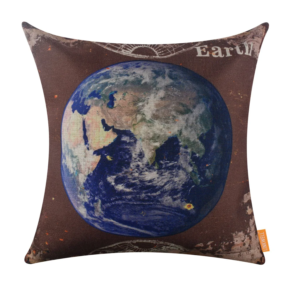 Фото LINKWELL 18x18 inches Pillow Case Burlap Cushion Cover Vintage Brown Blue Beautiful Earth Love Globe The World Planet | Дом и сад