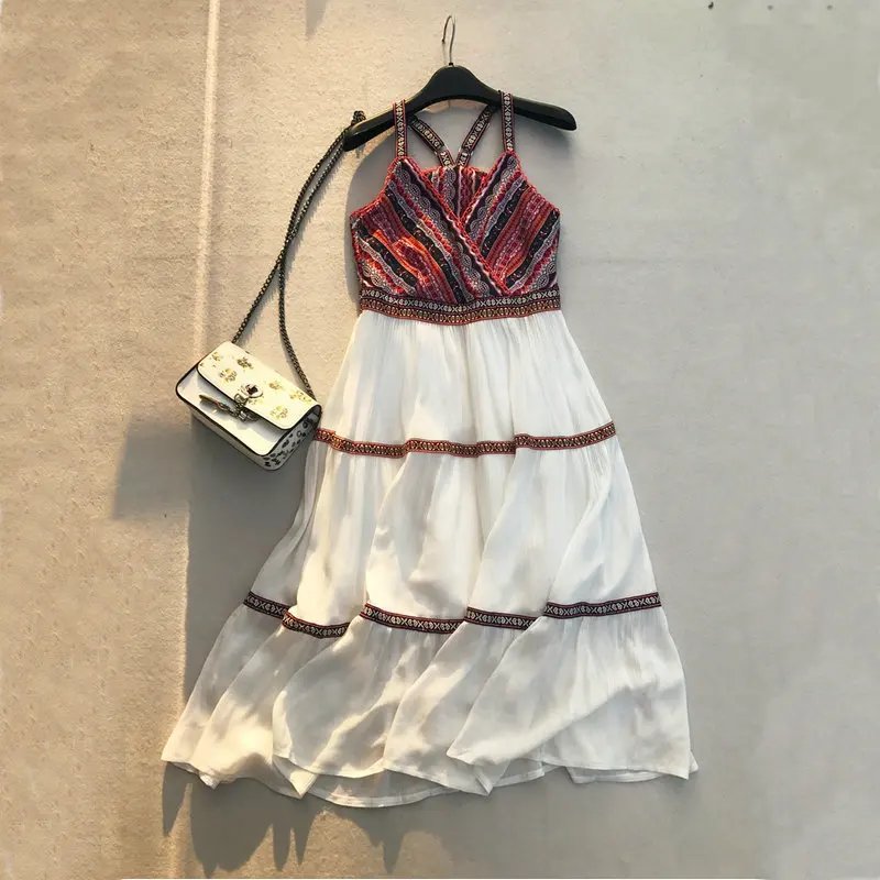 2018 summer new female Lace Embroidered printing spaghetti strap cotton stitching chiffon dress women's V-neck bohemian dresses
2018 summer new female Lace Embroidered printing spaghetti strap cotton stitching chiffon dress women's V-neck bohemian dresses
