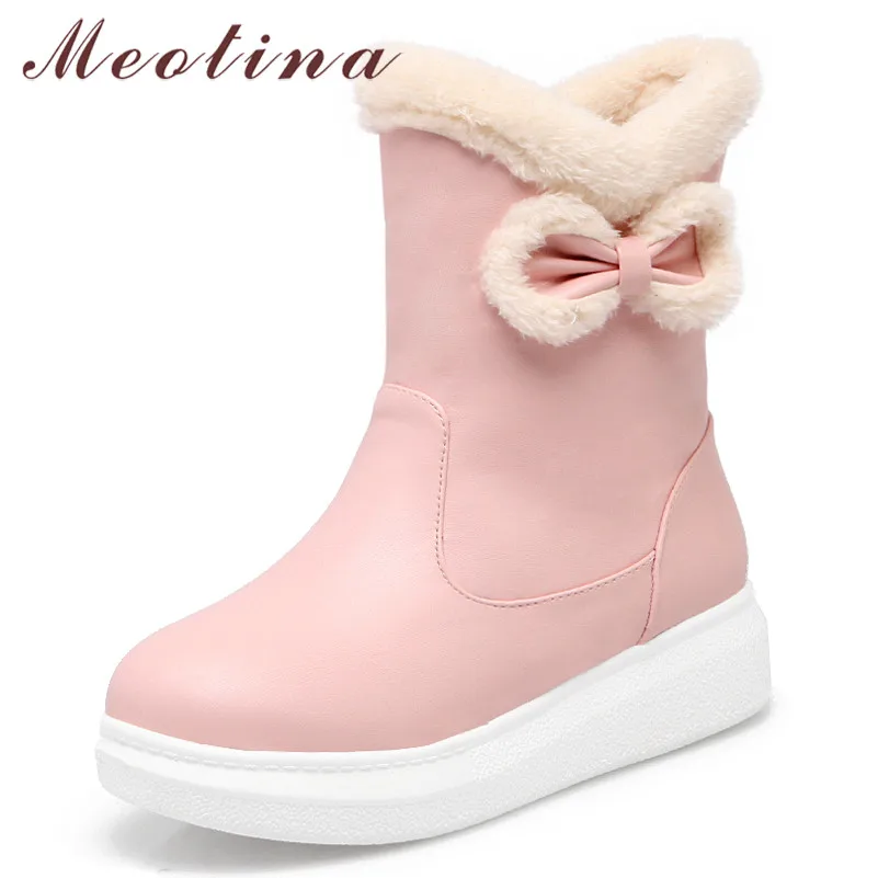 Meotina Winter Snow Boots Women Warm Plush Flat Platform Ankle Boots Sweet Bow Round Toe Short Shoes Female Red Plus Size 33-43
Meotina Winter Snow Boots Women Warm Plush Flat Platform Ankle Boots Sweet Bow Round Toe Short Shoes Female Red Plus Size 33-43