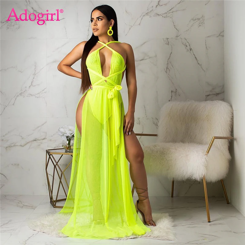Adogirl Women Sexy Sheer Mesh Maxi Evening Party Dresses + Underwear Halter One Shoulder Backless High Silt Summer Beach Dresses
Adogirl Women Sexy Sheer Mesh Maxi Evening Party Dresses + Underwear Halter One Shoulder Backless High Silt Summer Beach Dresses