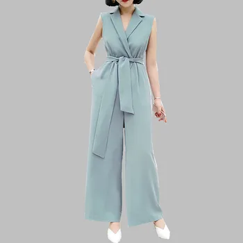 HAMALIEL Business Summer Rombers Jumpsuit Office Ladies Women Solid Color Notched Jumpsuits Sleeveless Sashes Wide Leg Overalls
HAMALIEL Business Summer Rombers Jumpsuit Office Ladies Women Solid Color Notched Jumpsuits Sleeveless Sashes Wide Leg Overalls