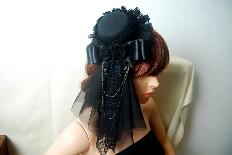 

Steampunk Mini Top Hat Fascinator Veil Rose & Chains Burlesque Victorian Hats Handmade