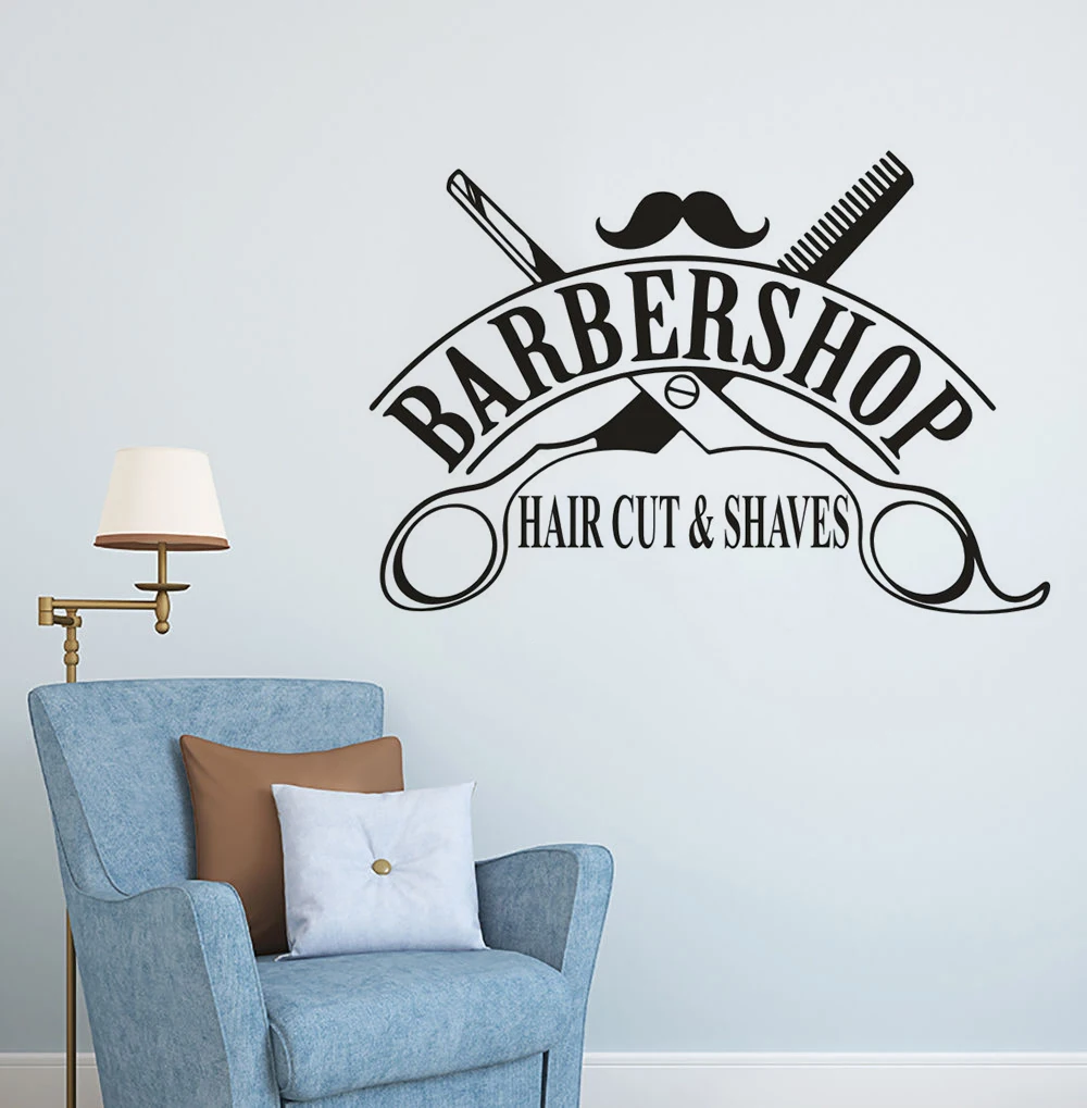 Barber Shop Window Vinyl Sticker Hair Cut And Shaves Logo Wall Decals Hair Salon Decor Scissors Design Interior Stickers AZ441
Barber Shop Window Vinyl Sticker Hair Cut And Shaves Logo Wall Decals Hair Salon Decor Scissors Design Interior Stickers AZ441