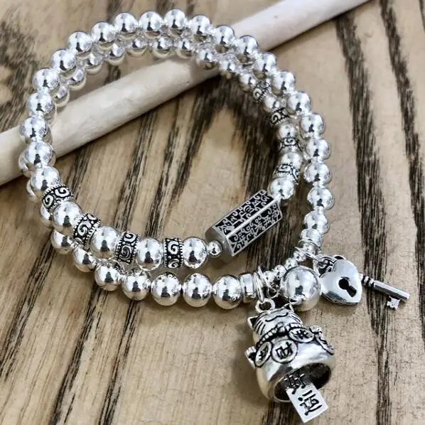 Handmade 925 Silver Wealthy Cat Beads Bracelet Sterling Beads Good Luck Bracelet Silver Beads Wrap Bracelet
Handmade 925 Silver Wealthy Cat Beads Bracelet Sterling Beads Good Luck Bracelet Silver Beads Wrap Bracelet