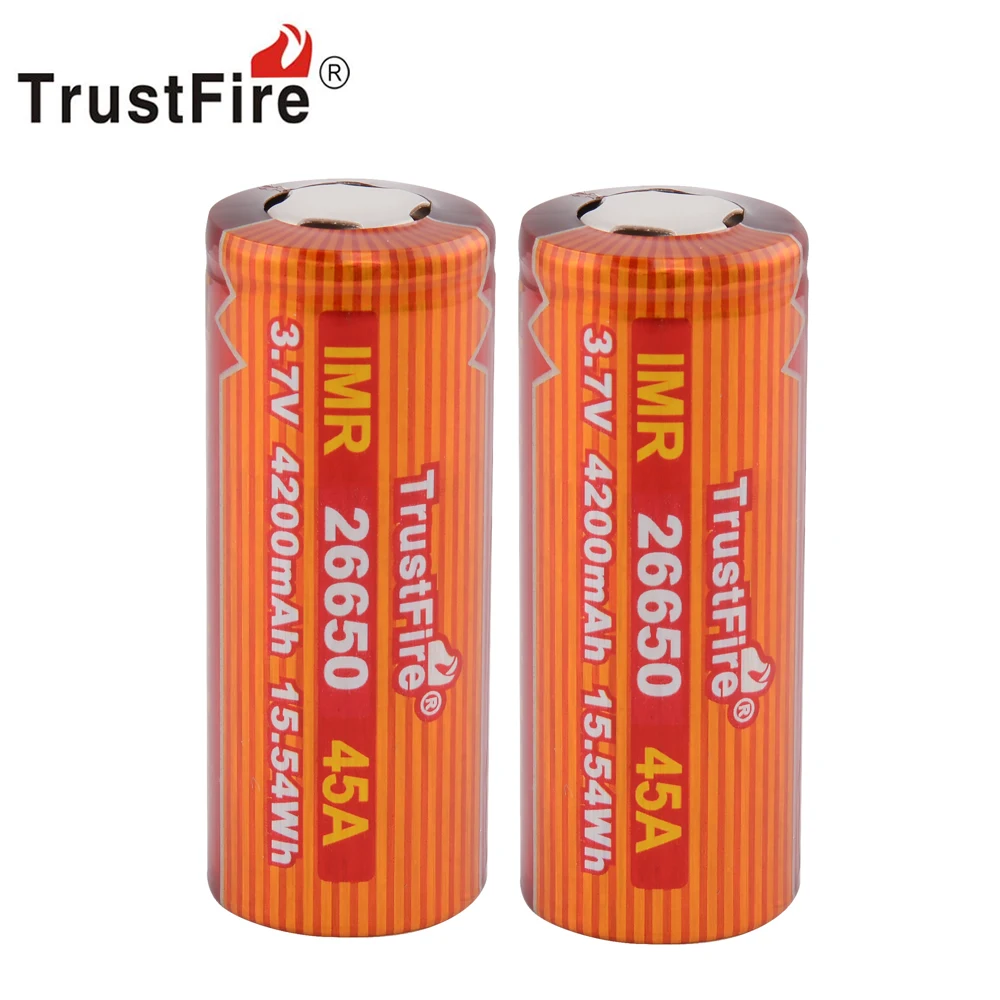 10pcs/lot TrustFire High Drain IMR 26650 Rechargeable Li-ion 4200mAh Output 45A 3.7V 15.54Wh Battery For Flashlights E-cigarette
10pcs/lot TrustFire High Drain IMR 26650 Rechargeable Li-ion 4200mAh Output 45A 3.7V 15.54Wh Battery For Flashlights E-cigarette