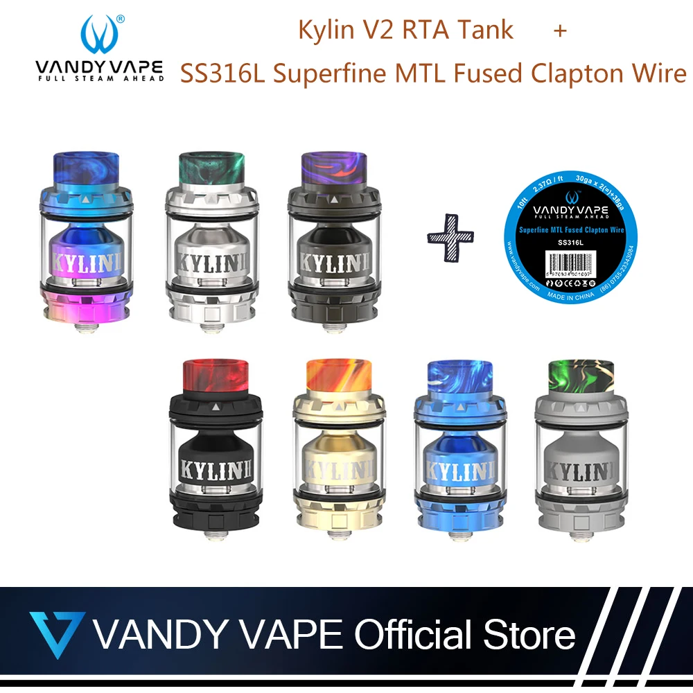 Original Vandy vape Kylin V2 RTA Tank With SS316L Superfine MTL Fused Clapton Wire E-Cigarette Single or Dual Coil Vandyvape MOD
Original Vandy vape Kylin V2 RTA Tank With SS316L Superfine MTL Fused Clapton Wire E-Cigarette Single or Dual Coil Vandyvape MOD