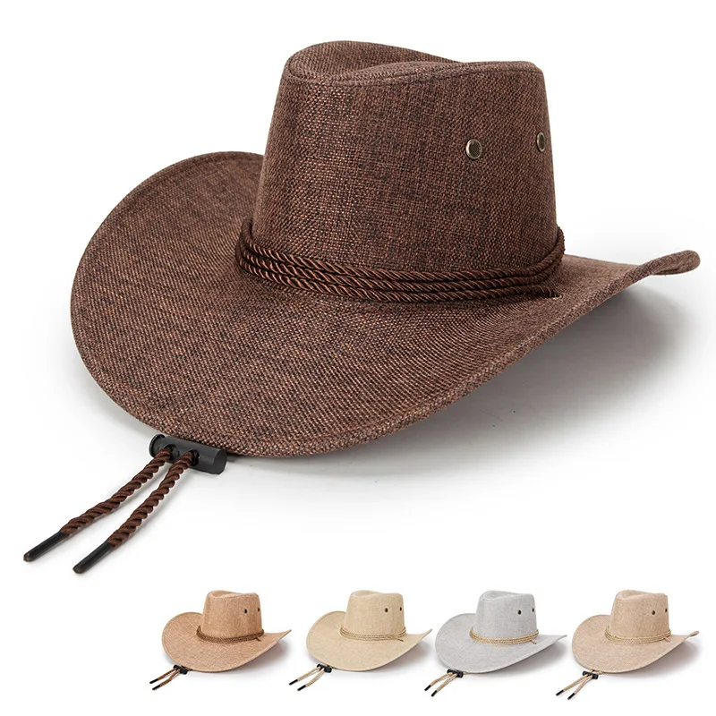 Fashion Cowboy Men's Cap Women Men Western Cowboy Hat For Dad Linen Male Summer Chapeau Wide Brim Sun Visor Cap
Fashion Cowboy Men's Cap Women Men Western Cowboy Hat For Dad Linen Male Summer Chapeau Wide Brim Sun Visor Cap