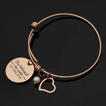 Stainless Steel Women Girls Inspirational Quotes Bangle Heart Charm Bracelets & Bangles She Believe She Could So She Did