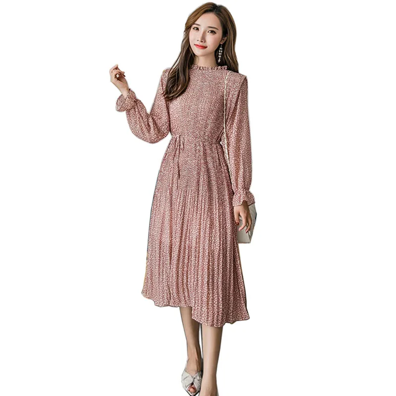 Elegant dress Stand Collar Floral Print Women Dress Full Sleeve Elastic Slim Waist Chiffon Spring Autumn A-line Long Dress 2019
Elegant dress Stand Collar Floral Print Women Dress Full Sleeve Elastic Slim Waist Chiffon Spring Autumn A-line Long Dress 2019