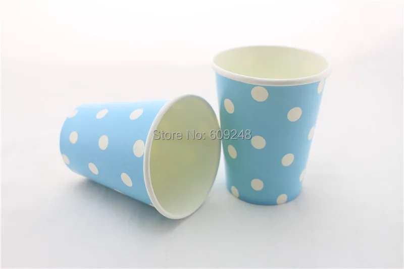 

60pcs 90Z Birthday Wedding Party White Polka Dot Blue Paper Water Cups Coffee Drinking,3 Days Delivery on Orders over $100