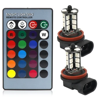 2pcs Remote Wireless 5005 27SMD Multi-Color RGB H11 LED Strobe Led Replacement Bulbs For Fog Lights or Driving Lights DC12V
2pcs Remote Wireless 5005 27SMD Multi-Color RGB H11 LED Strobe Led Replacement Bulbs For Fog Lights or Driving Lights DC12V