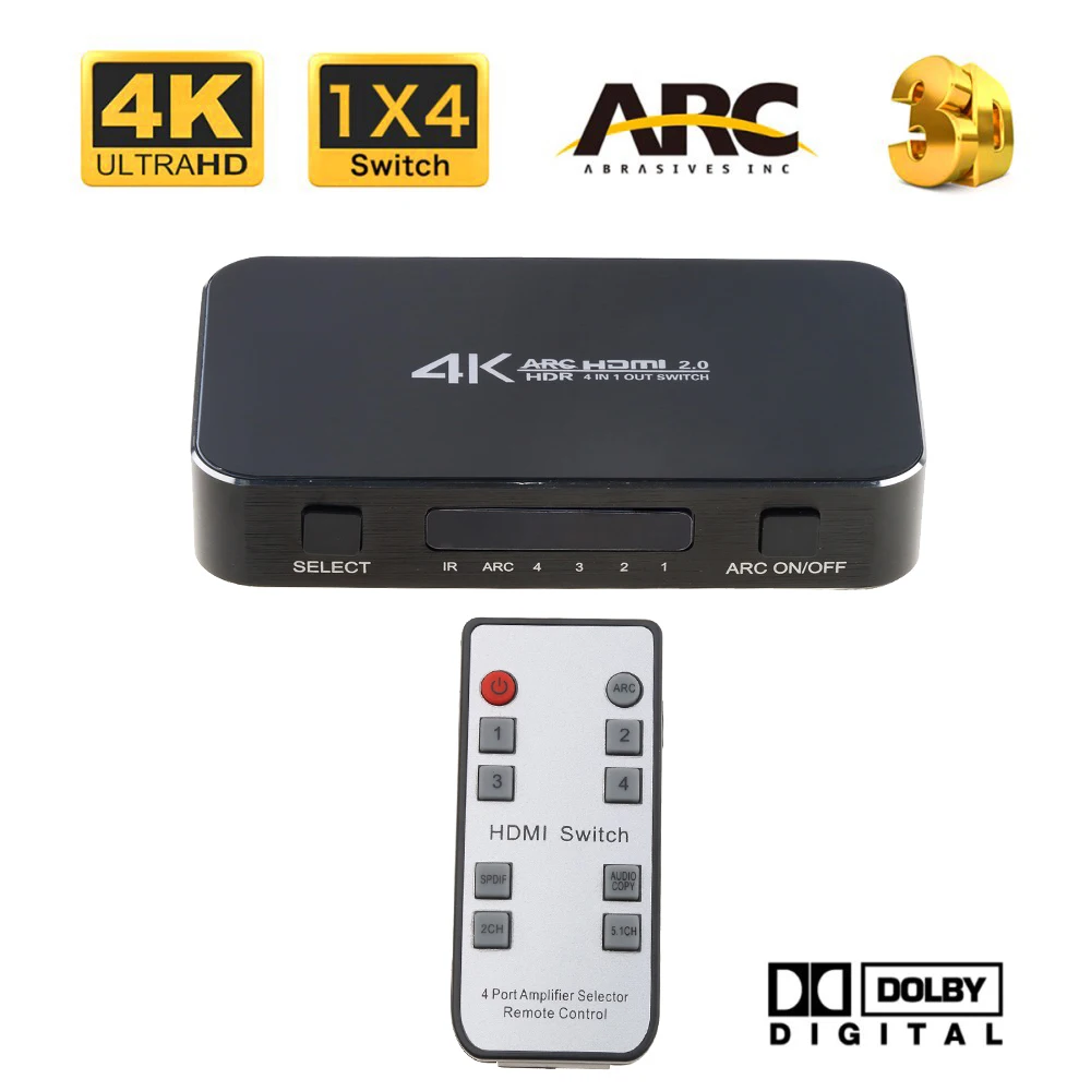KEBIDU HDMI Switch 2.0 4K 60HZ HDR HDMI Splitter Switch 4 In 1 Out HDMI Switcher Audio Extractor HDCP 2.2 for PS4 pro DVD Laptop
KEBIDU HDMI Switch 2.0 4K 60HZ HDR HDMI Splitter Switch 4 In 1 Out HDMI Switcher Audio Extractor HDCP 2.2 for PS4 pro DVD Laptop