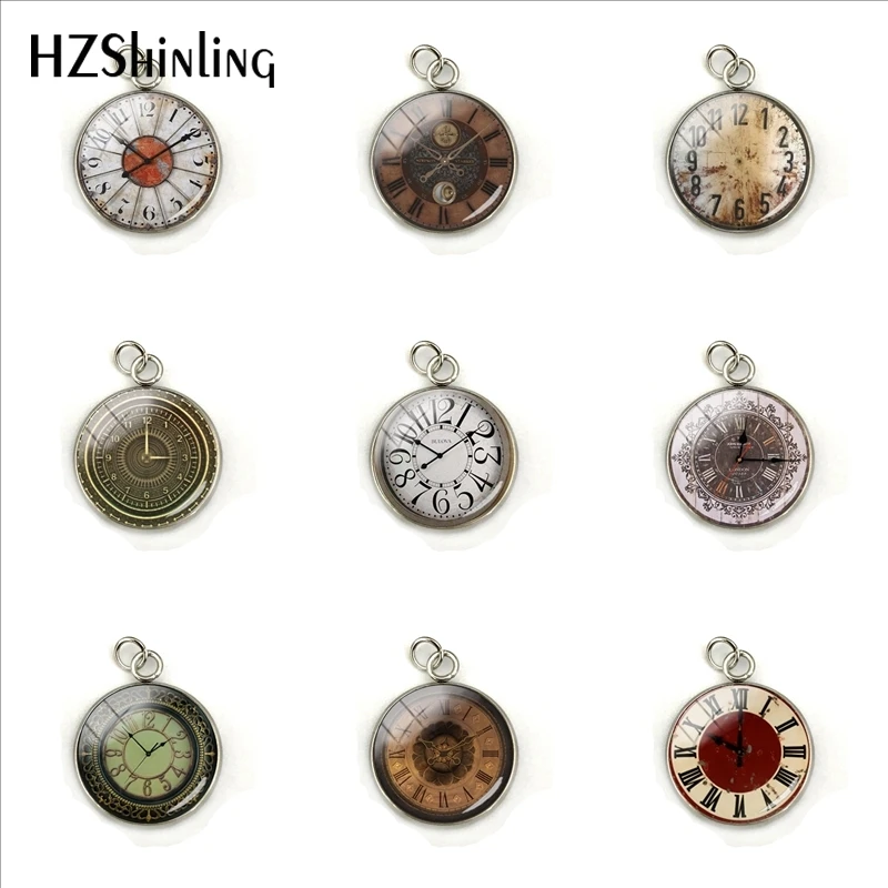 Vintage Clock Faces Cabochon Pendant Charms Handmade Retro Clock Patterns Stainless Steel Plated Charm Necklace Ornaments
Vintage Clock Faces Cabochon Pendant Charms Handmade Retro Clock Patterns Stainless Steel Plated Charm Necklace Ornaments