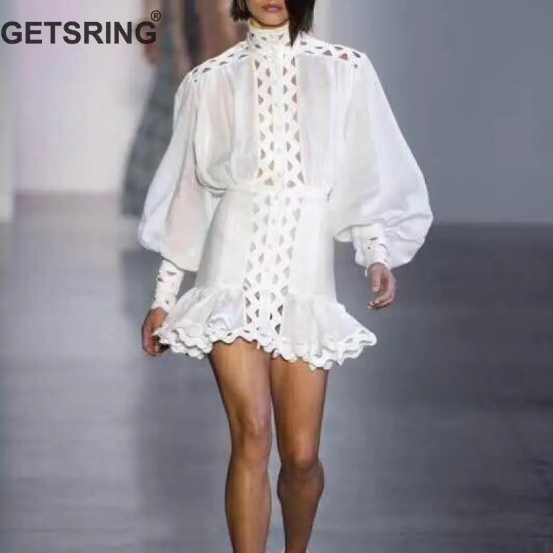 GETSRING Women Dresses Turtleneck Lantern Sleeve White Dress Hollow Out Short Sexy Dress Single Breasted Pleated Ladies Dresses
GETSRING Women Dresses Turtleneck Lantern Sleeve White Dress Hollow Out Short Sexy Dress Single Breasted Pleated Ladies Dresses