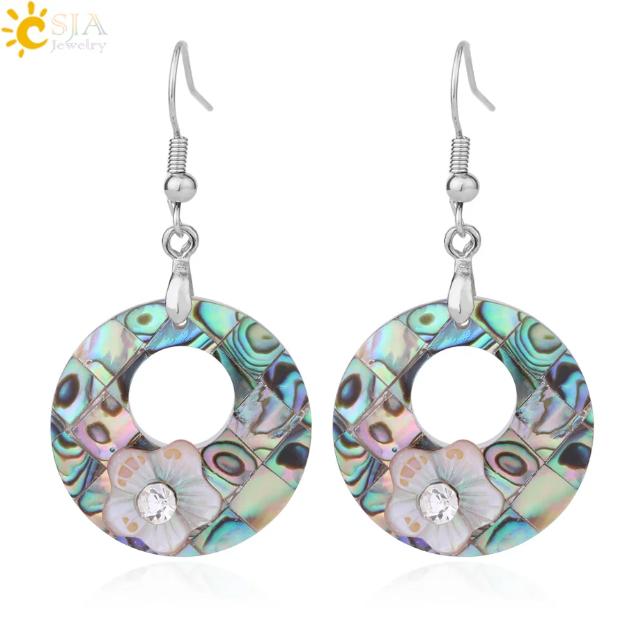 CSJA Natural Abalone Shell Earrings Round Hollow Donut Dangle Earring Zircon Flower Charms Fashion Jewelry for Women Gifts F936
CSJA Natural Abalone Shell Earrings Round Hollow Donut Dangle Earring Zircon Flower Charms Fashion Jewelry for Women Gifts F936