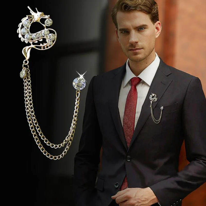 

SaYao 1 Piece Fashion Suit Suits Brooch Pins Brooches Men Crystal Dragon Tassels Chain Corsage Lapel Pin Brooches