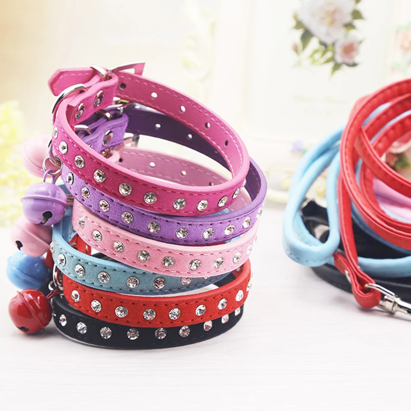 6 Colors 1 Row Rhinestone Dog Cat Collars with Bells + 120cm Leash Sets Diamante Pu Leather Pet Collars for small Cats S M
6 Colors 1 Row Rhinestone Dog Cat Collars with Bells + 120cm Leash Sets Diamante Pu Leather Pet Collars for small Cats S M