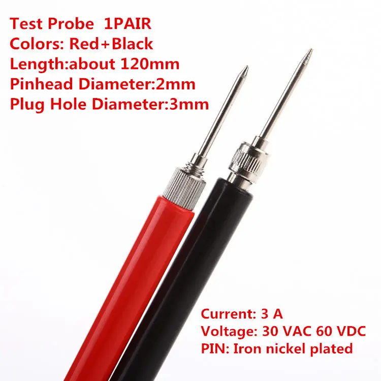 2PCS/PAIR RED+BLACK TP001 L120mm Multimeter test bar Diameter 2MM Test Probe Test Hook Wire Connector Test Leads Pin DIY
2PCS/PAIR RED+BLACK TP001 L120mm Multimeter test bar Diameter 2MM Test Probe Test Hook Wire Connector Test Leads Pin DIY