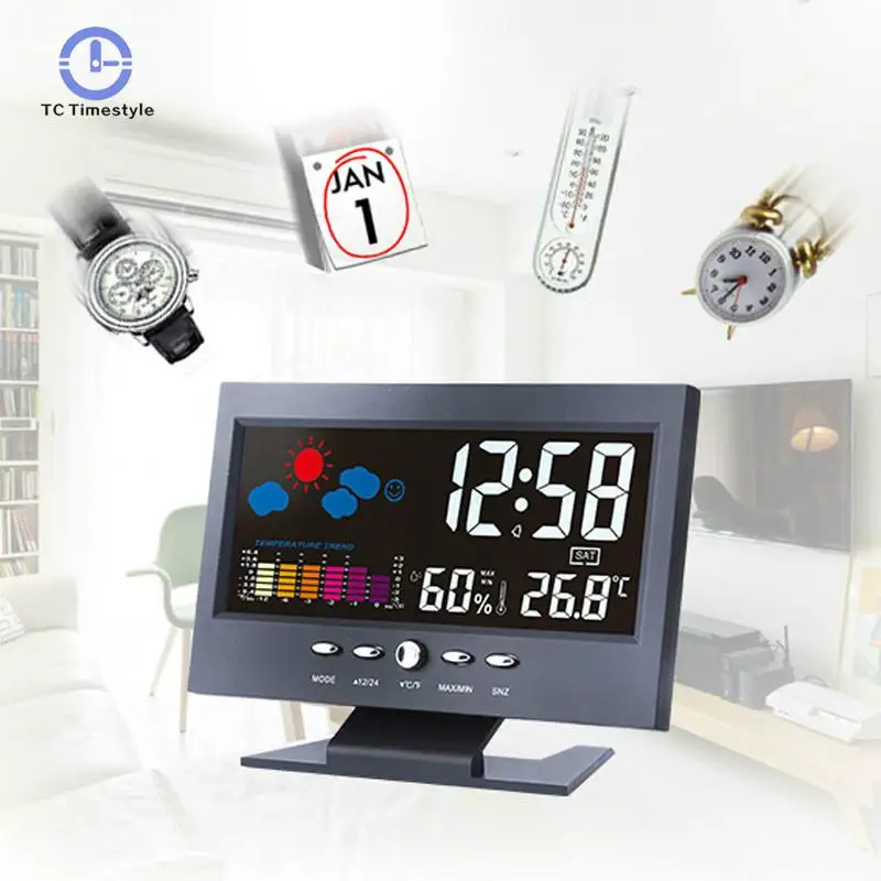 Indoor Alarm Clock Digital Hygrometer Thermometer Temperature Humidity Meter Room Voice Control Weather Forecast Table LCD
Indoor Alarm Clock Digital Hygrometer Thermometer Temperature Humidity Meter Room Voice Control Weather Forecast Table LCD