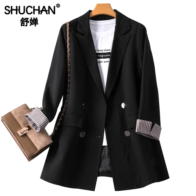 Shuchan Blazer Feminino Autumn Winter 2019 New Items Women's Jacket Black Notched Double Breasted Office Lady Solid Blazer Femme
Shuchan Blazer Feminino Autumn Winter 2019 New Items Women's Jacket Black Notched Double Breasted Office Lady Solid Blazer Femme