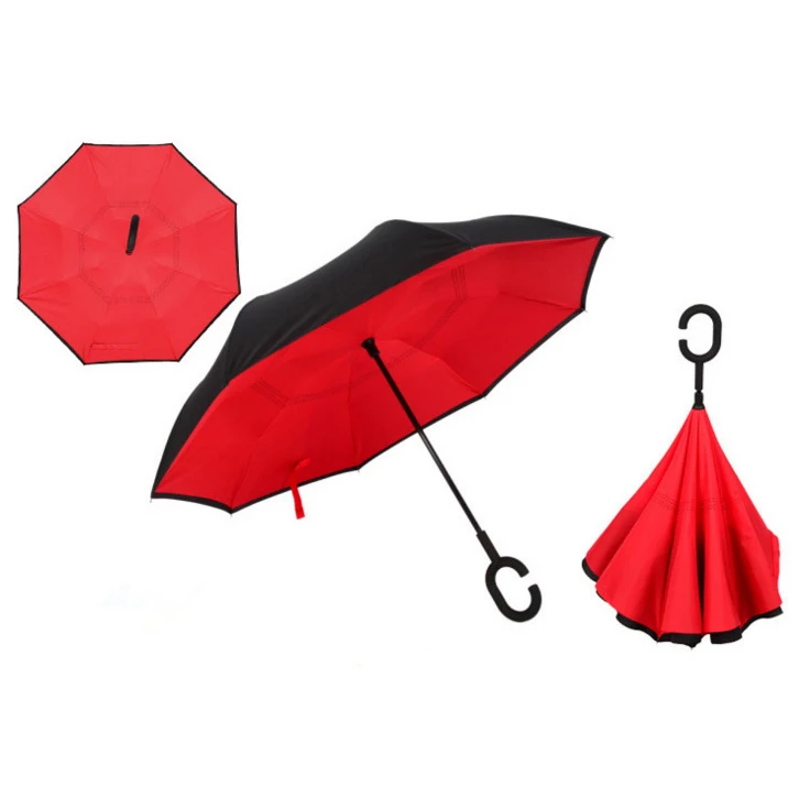 Дропшипп ветрозащитный обратный зонт складной двухслойный перевернутый само