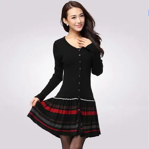 New 2019 spring winter dress long-sleeve Plus size clothing one-piece dress Warm sheep wool knitted stripe pleated Casual dress
New 2019 spring winter dress long-sleeve Plus size clothing one-piece dress Warm sheep wool knitted stripe pleated Casual dress