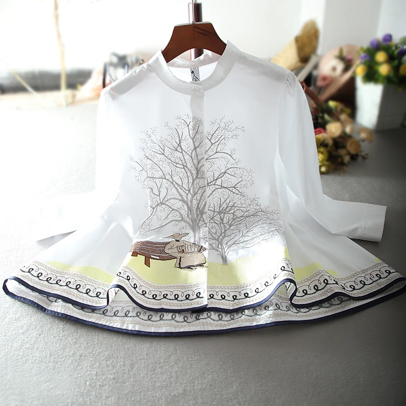 2019 spring fashion embroidery blouse women loose a-line cloak cotton stand collar printed tops shirt
2019 spring fashion embroidery blouse women loose a-line cloak cotton stand collar printed tops shirt