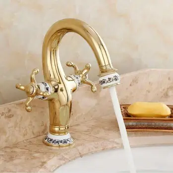 New Brass Bathroom Sink Basin Faucet Golden Polished Dual Handles mixer tap Single Hole Mixer Tap Deck mounted 2122K
New Brass Bathroom Sink Basin Faucet Golden Polished Dual Handles mixer tap Single Hole Mixer Tap Deck mounted 2122K