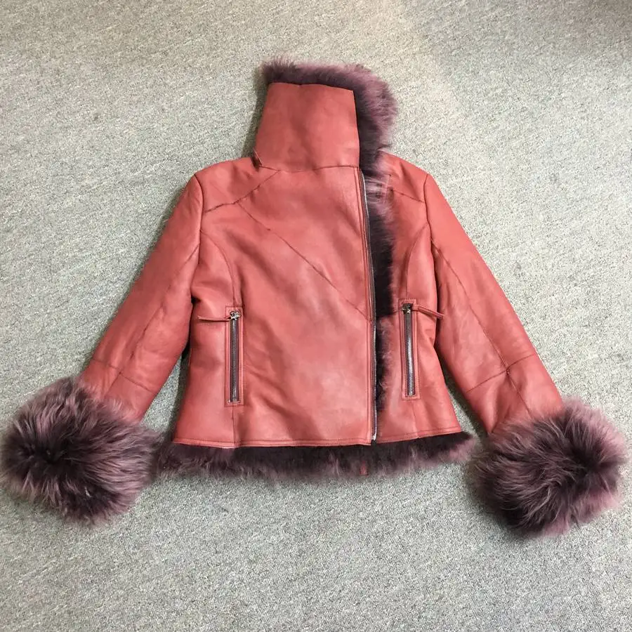 female fashion real sheep leather jacket with fur (13)