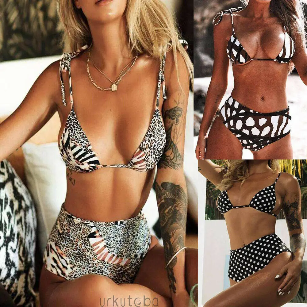 2019 Sexy Womens High Waist Swimsuit Leopard Bikini Set Vintage Girl Bathing Suit |
